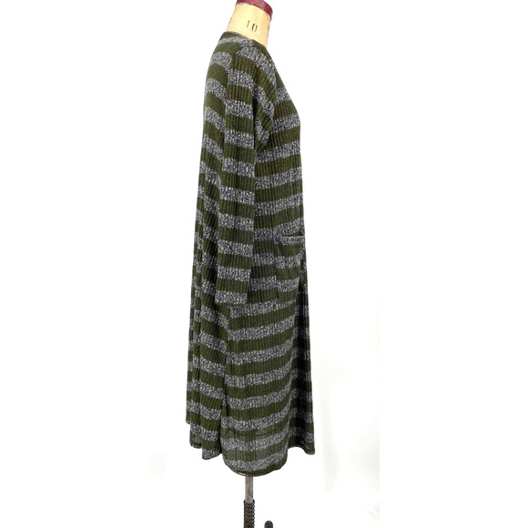 Lularoe Sarah Cardigan Duster Ribbed Sweater Olive Green Stripe M - Picture 3 of 9